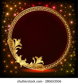 Romantic background illustration frame with gold pattern and stars