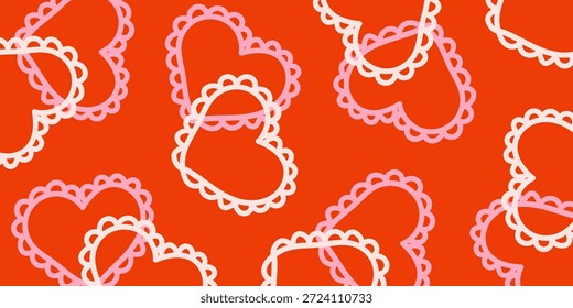 Romantischer Hintergrund mit Spitze handgezeichnete Herzen. Vektordesign im Retro-Vintage-Stil 