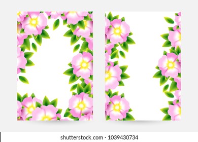 Romantic background with light pink blossoms with leaves. Floral design for cosmetics product or wedding invitation. Vertical card