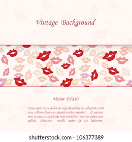 Romantic background with lips prints. Vector eps10 illustration