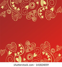 Romantic background love heart red and gold vector illustration