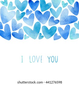 Romantic background made of hearts. Vector watercolor texture