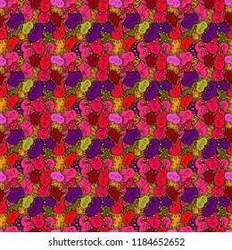 Romantic background on black, pink and red colors. Vector illustration. Seamless Calligraphic text and special trendy love heart design for Happy Valentine':s day vintage, card, poster background.