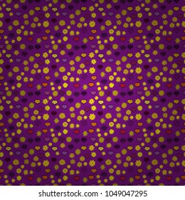 Romantic background on purple, yellow and brown colors. Vector illustration. Seamless Calligraphic text and special trendy love heart design for Happy Valentine':s day vintage, card, poster background