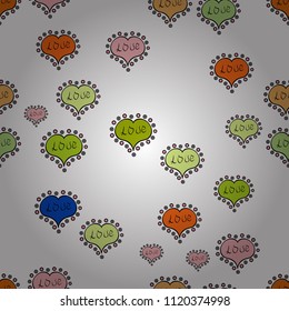 Romantic background on white, black and neutral colors. Vector illustration. Seamless Calligraphic text and special trendy love heart design for Happy Valentine':s day vintage, card, poster background