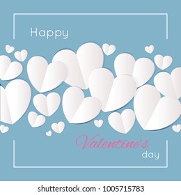 Romantic background with paper cut hearts and greeting text. Valentines day greeting card, concept design. Vector illustration