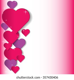 Romantic background with paper cut hearts and space for text.  Vector illustration.