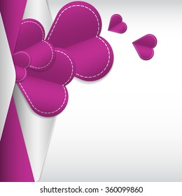 Romantic background with paper cut hearts and space for text.  Vector illustration.