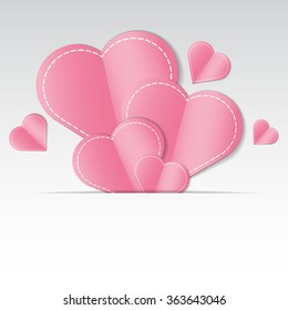 Romantic background with paper cut hearts and space for text.  Vector illustration.