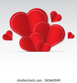 Romantic background with paper cut hearts and space for text.  Vector illustration.