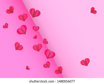 Romantic background with paper hearts. Vector illustration