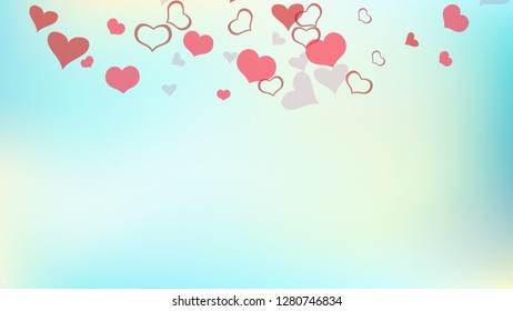 Romantic background. Part of the design of wallpaper, textiles, packaging, printing, holiday invitation for Valentine's Day. Red hearts of confetti crumbled. Red on Gradient background Vector.