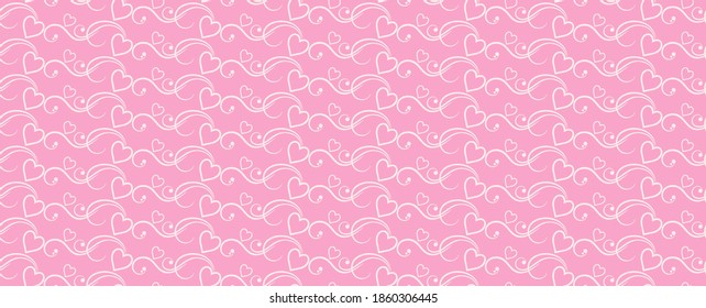 Patrón de fondo romántico con corazones. Fondo rosa, textura de papel pintado sin costura. Ilustración vectorial.