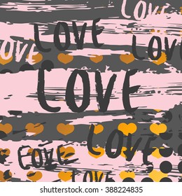 Romantic background with pink hearts, lines, grunge spots. Romantic background for Valentine's Day. Valentine's Day decoration. Romantic background for invitations, presentation, packaging paper. 