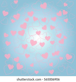 Romantic background with pink hearts over blue tone. Valentines style design. Vector illustration