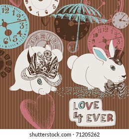 romantic background with rabbits. vintage style