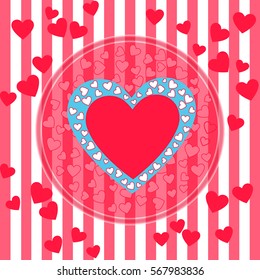 Romantic background with red and blue hearts. Valentines day card design. Vector illustration 
