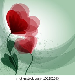 Romantic background with red flowers and place for text