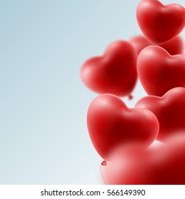 Romantic background with red heart shape balloon. Vector illustration 