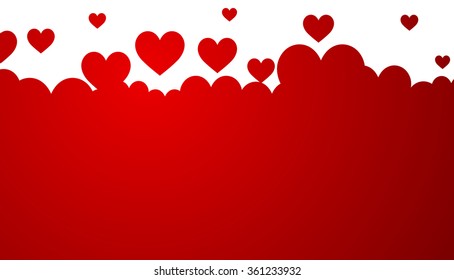 Romantic background with red hearts. Vector paper illustration.