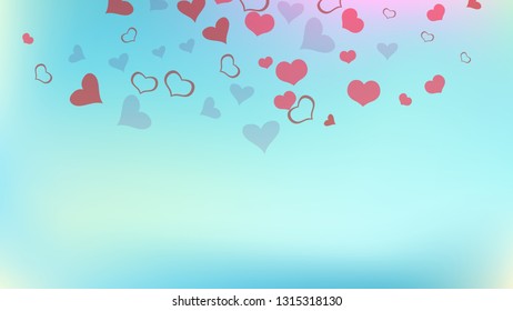 Romantic background. Red on Gradient Vector. Design element for wallpaper, textiles, packaging, printing, holiday invitation for wedding. Red hearts of confetti are falling.