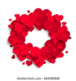 Romantic background, red paper hearts, Valentine's day, vector illustration