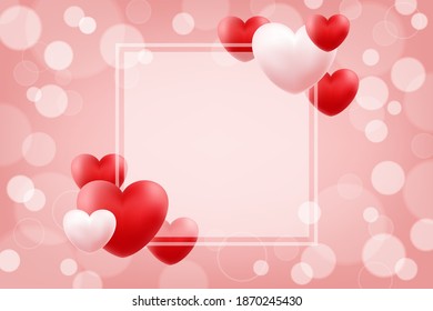 Romantic background with red and pink hearts for wedding or Valentines Day holiday greetings and invitations. Vector illustration.