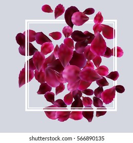 Romantic background with red, pink rose petals. Vector design for greeting card, poster template, flyer, home decor.