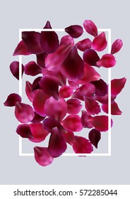 Romantic background with red, pink rose petals. Vector design for greeting card, poster template, flyer, home decor.
