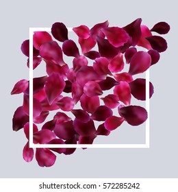 Romantic background with red, pink rose petals. Vector design for greeting card, poster template, flyer, home decor.