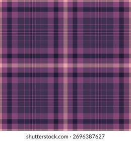 Fondo romántico de textura de tartán, Vector de cuadros a cuadros. Patrón de tela sin costuras textil de boceto en paleta de colores púrpura y rosa.