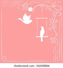 Romantic background template with birds, vector illustration