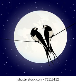 Romantic background with two swallow on a wire