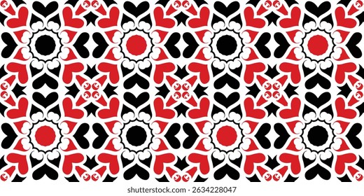 Romantic background valentine's day heart pattern for card design and decoration, Seamless heart pattern design, abstract red and black color pattern, wall decoration, floor decoration.