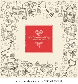 Romantic background for Valentine's day.  Vector hand drawn illustration.