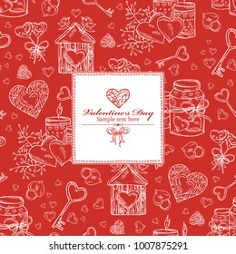 Romantic background for Valentine's day.  Vector hand drawn illustration.