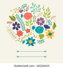 Romantic background of various flowers in retro style.