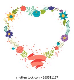 Romantic background of various flowers in retro style.