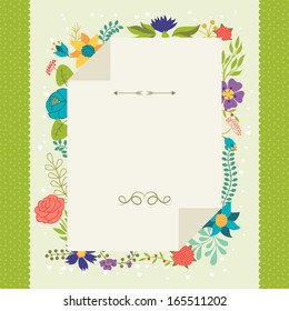 Romantic background of various flowers in retro style.