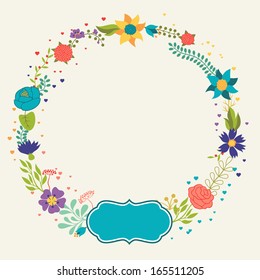 Romantic background of various flowers in retro style.