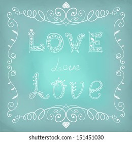 Romantic background for wedding invitations. Calligraphic design. Hand drawn elements. Love. Vector illustration.