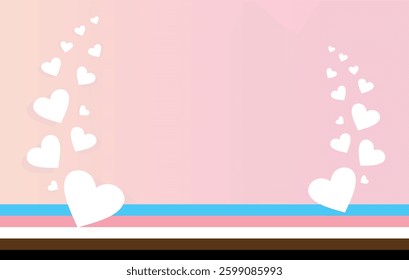 Romantic background with white hearts on pink background - love template for cards and design.