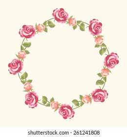 Romantic background with wreath of roses