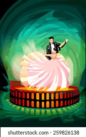 Romantic Ballroom Dancing Couple on Magic Arena. Dancer  Vector.