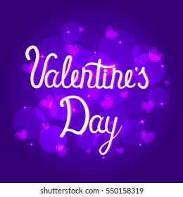 Romantic banner for St. Valentine's Day with hearts and a lettering. A concept of design of a poster for the websites. Lover greeting card. In flat style a vector.