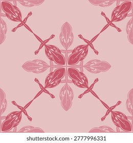Romantic beautiful baroque florals seamless pattern in pastel pink hand drawn vintage ornaments. Ideal for wedding designs textile prints wrapping paper backgrounds wallpaper backdrop tiles ceramics