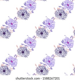 Romantic beautiful linear flowers of daisies, chrysanthemums. Print wrapping monochrome. Organic vector pattern background. 