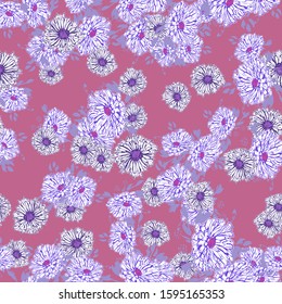 Romantic beautiful linear flowers of daisies, chrysanthemums. Print wrapping monochrome. Organic vector pattern background. 
