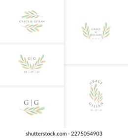 Romantic and beautiful monogram wedding logo template