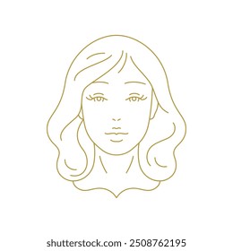 Romantic beauty woman face minimal fashion golden line art icon vector illustration. Elegant feminine young beautiful model logo for skin care cosmetic stylist salon hairdresser makeup brand